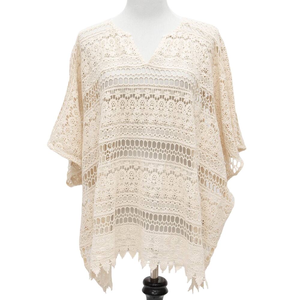 New CAbi Cream Love Carol Collection Crochet Capri Swim Coverup Size Medium
